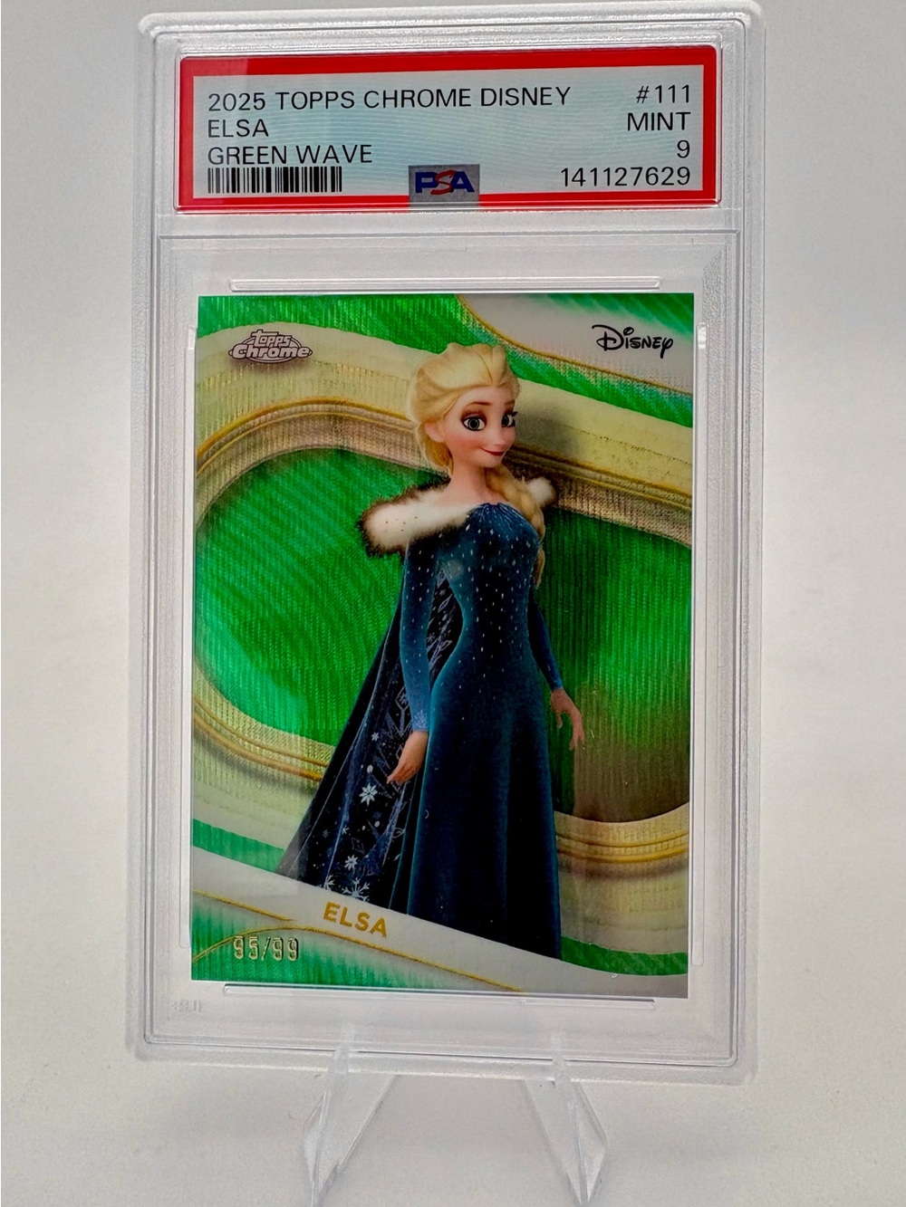 2025 Topps Chrome Disney Elsa #111 Green Wave Refractor 95/99 ***PSA 9***